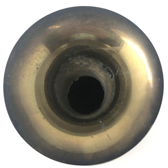 70s Brass Etched Bud Vase Two-Tone Floral Bird Water Lily Bulb Design Inlay Boho - Picture 8 of 10